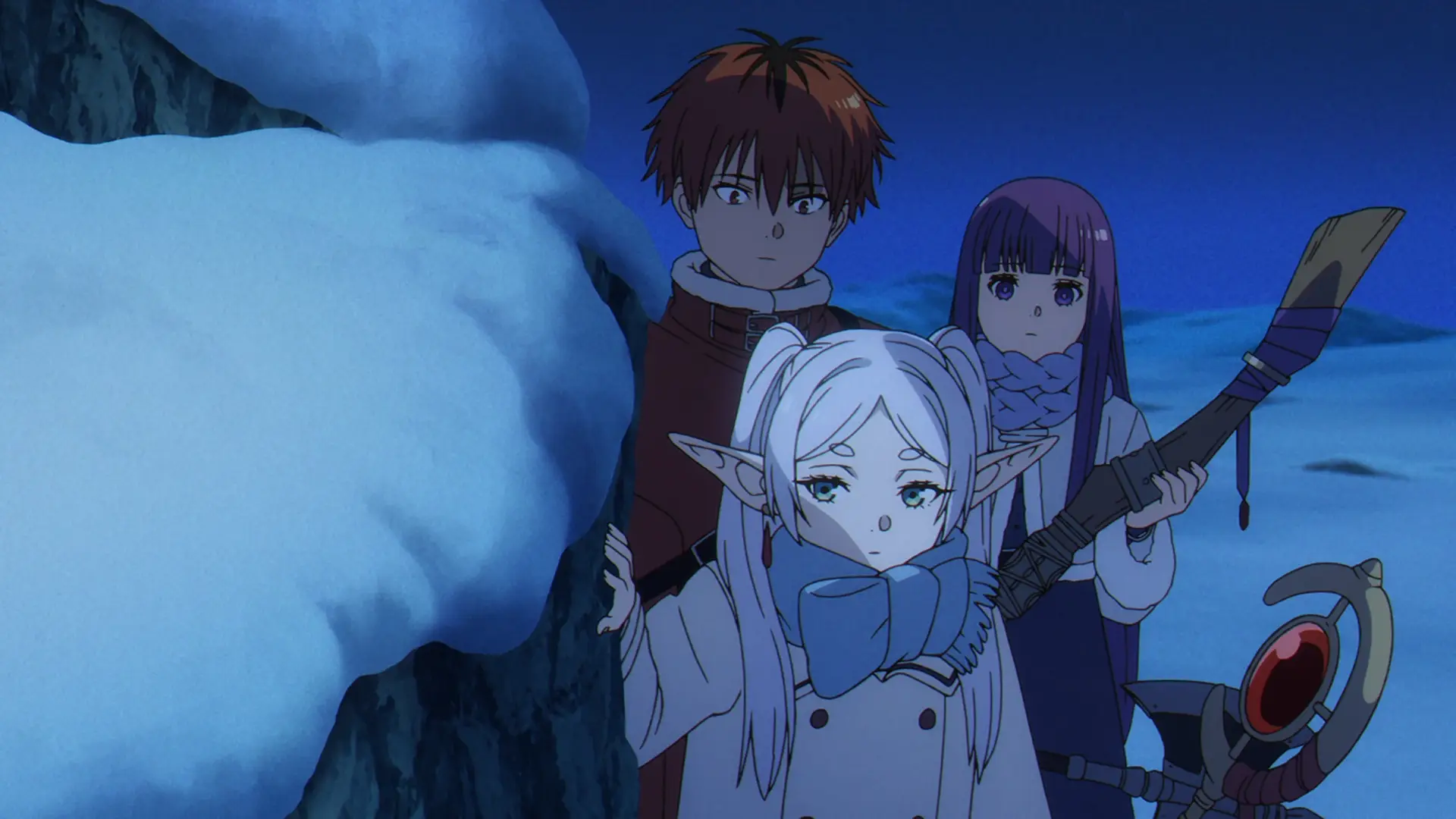 I like how Fern and Stark always stay close behind Frieren, she's the leader of the group.