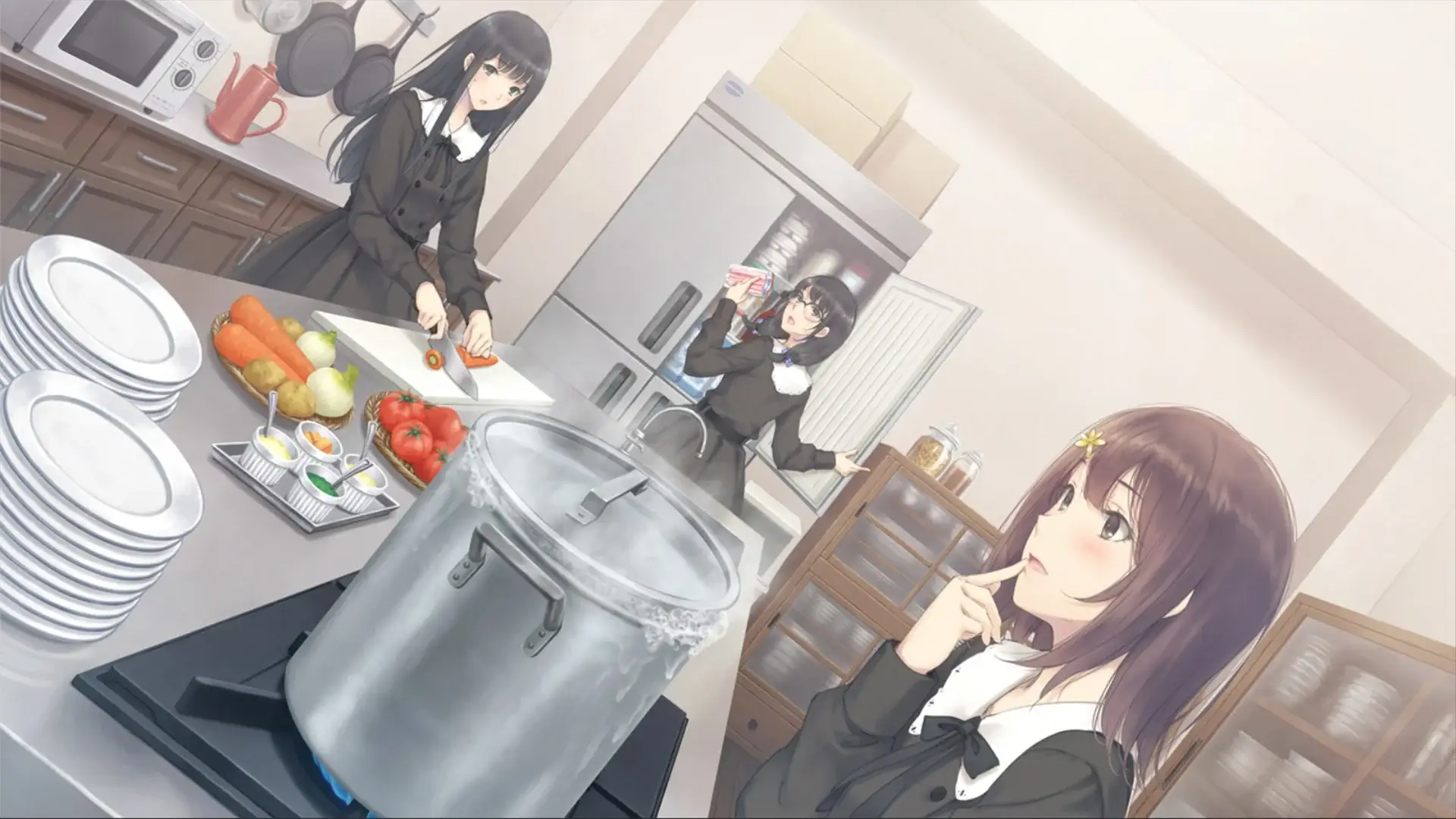 Cooking together to grab Erika by the stomach, best idea considering her personality.
