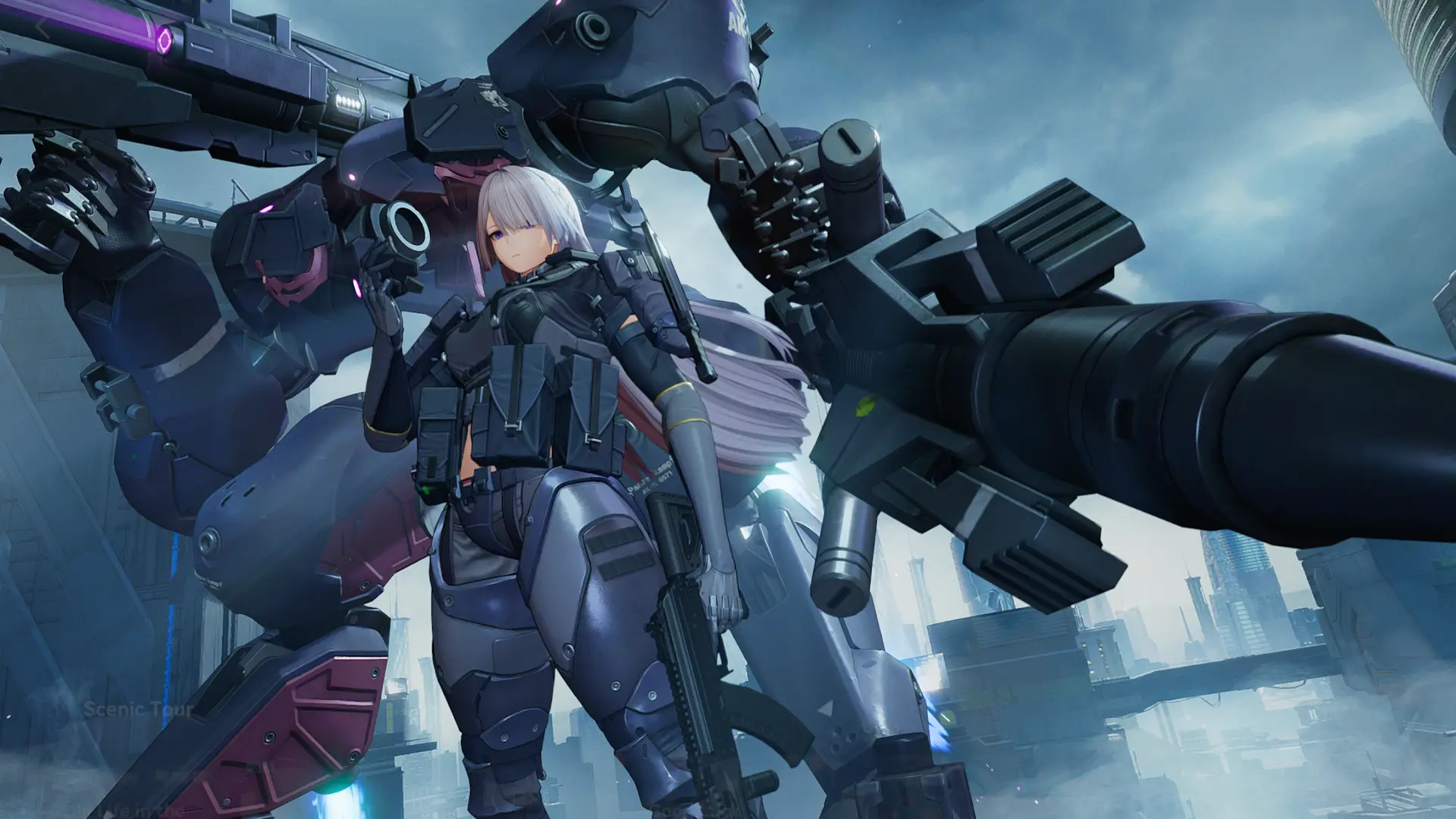 Voymastina's dedicated home screen is titled "Mecha Charge Complete". Honestly I wasn't expecting them to actually deliver a full mecha unit to the game. She looks quite cool even though the face is maybe too stiff.