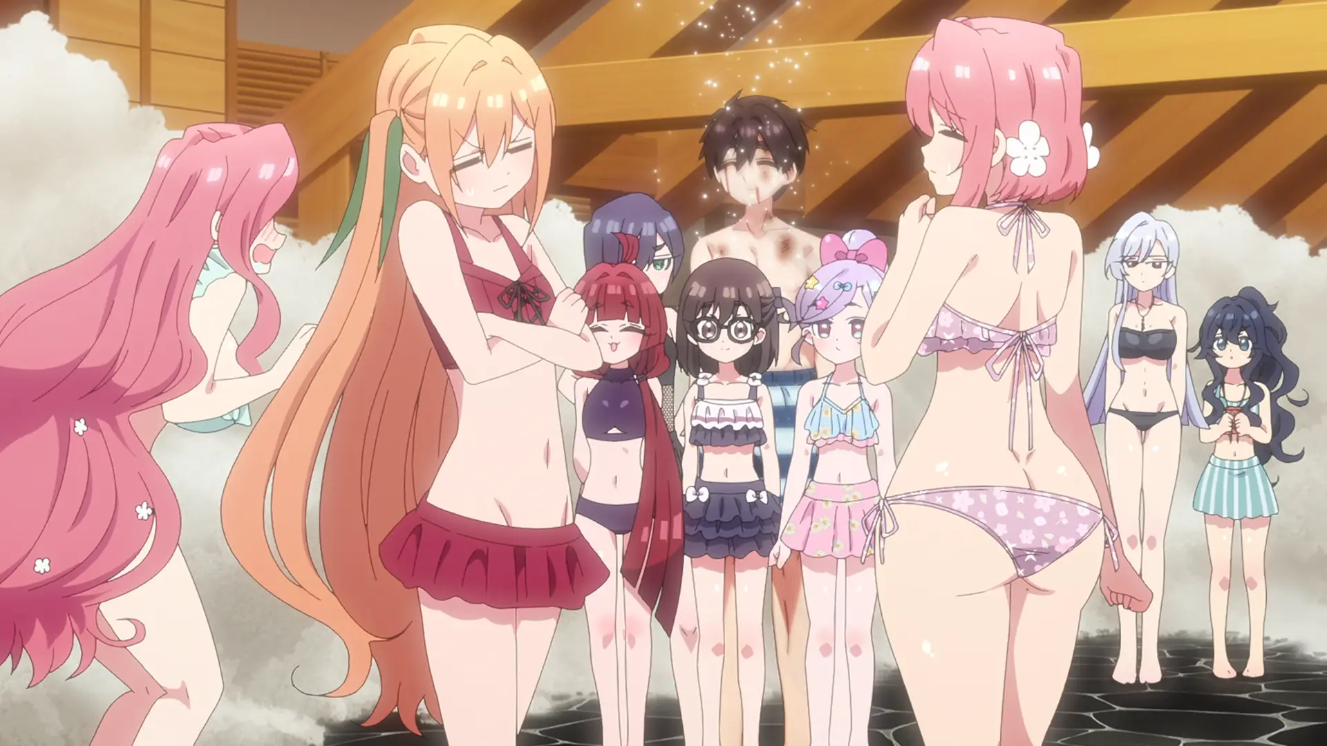 Aside from showing most heroines in a swimsuit this picture also shows Hakari's absolute criminal proportions so it's win-win!