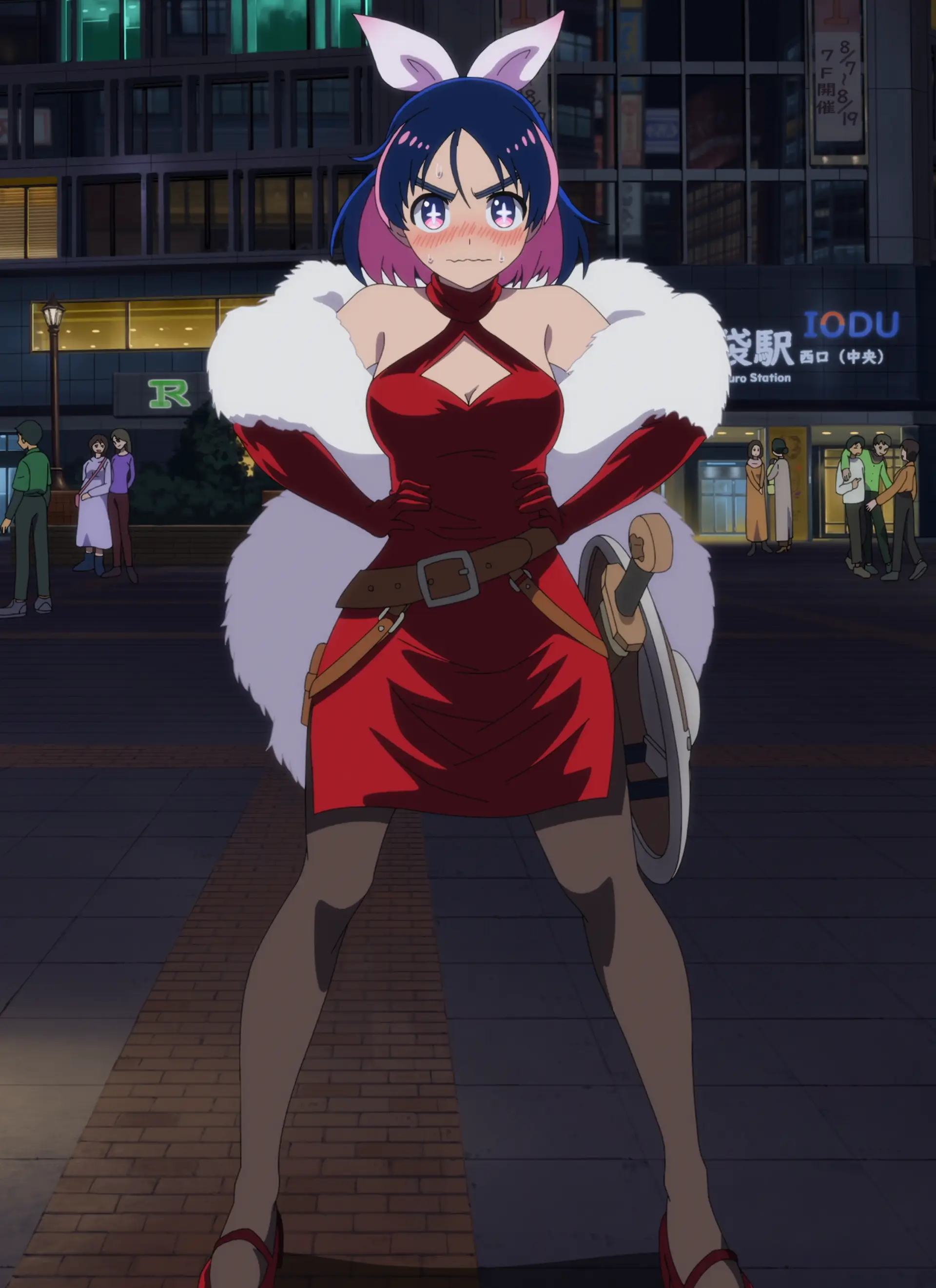 Honestly Aki's outfit was the most outrageous, but at the same time...the blushing face kind of works. She's cute after all...