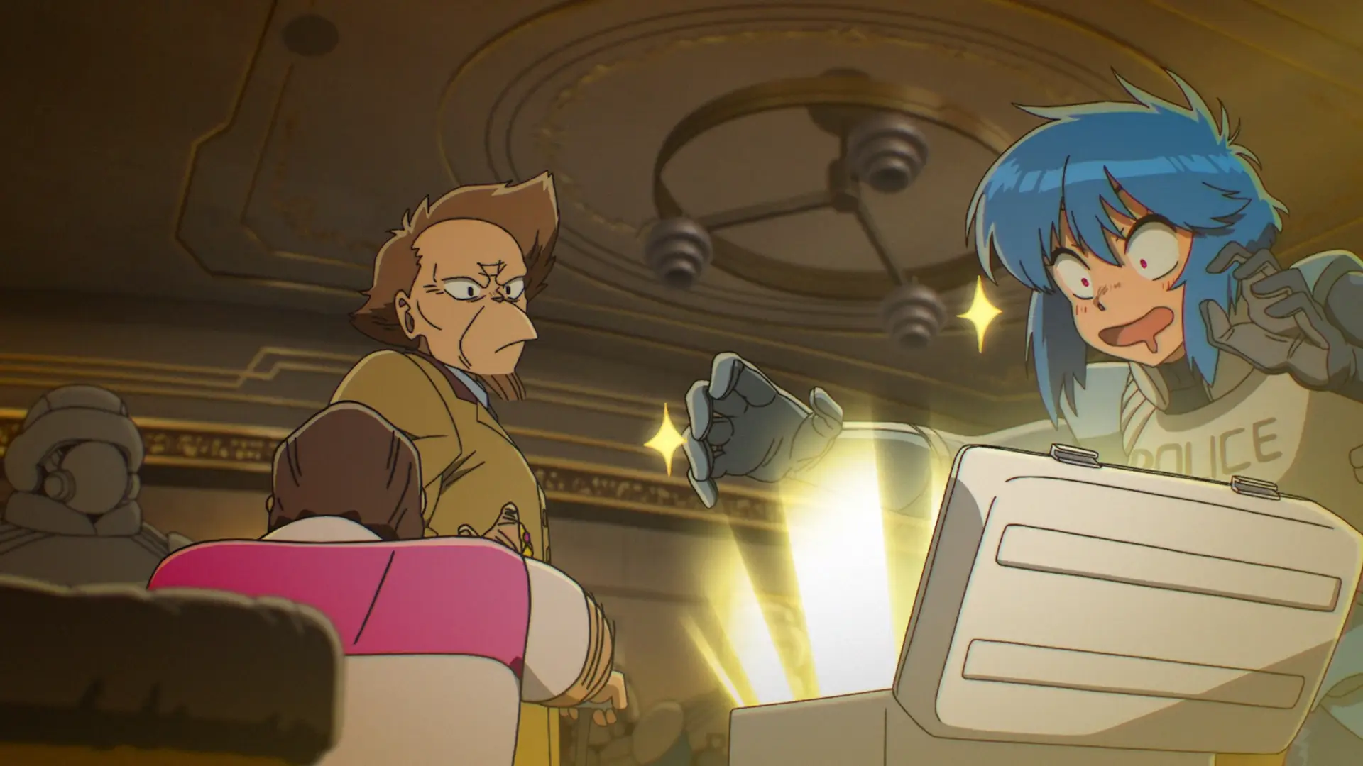 This Motoko is just way too hilarious with her easily falling down to earthly desires like in this scene with the money suitcase.