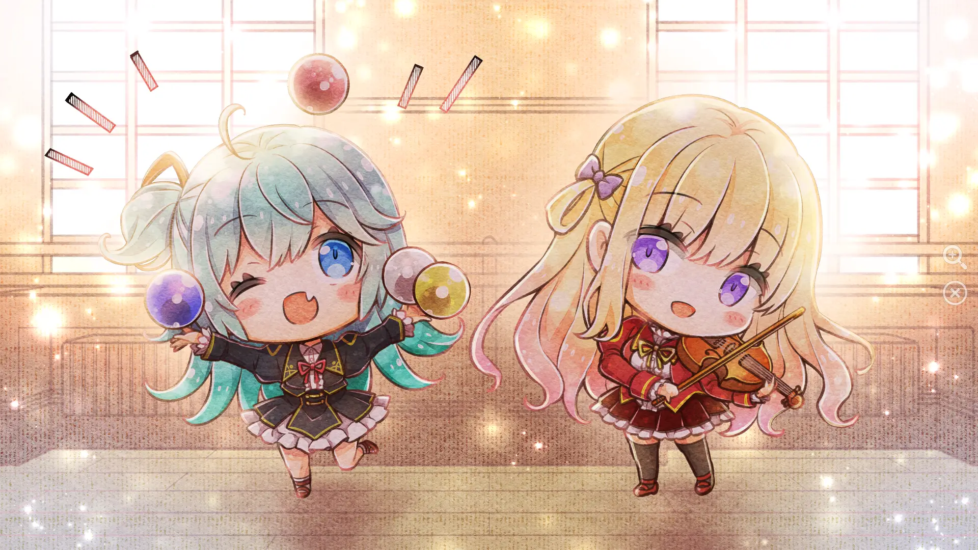 It's less about art club and more of a mix and match of different styles together which makes it even better to be honest. Here Roo is juggling with Karentia is singing her violin.