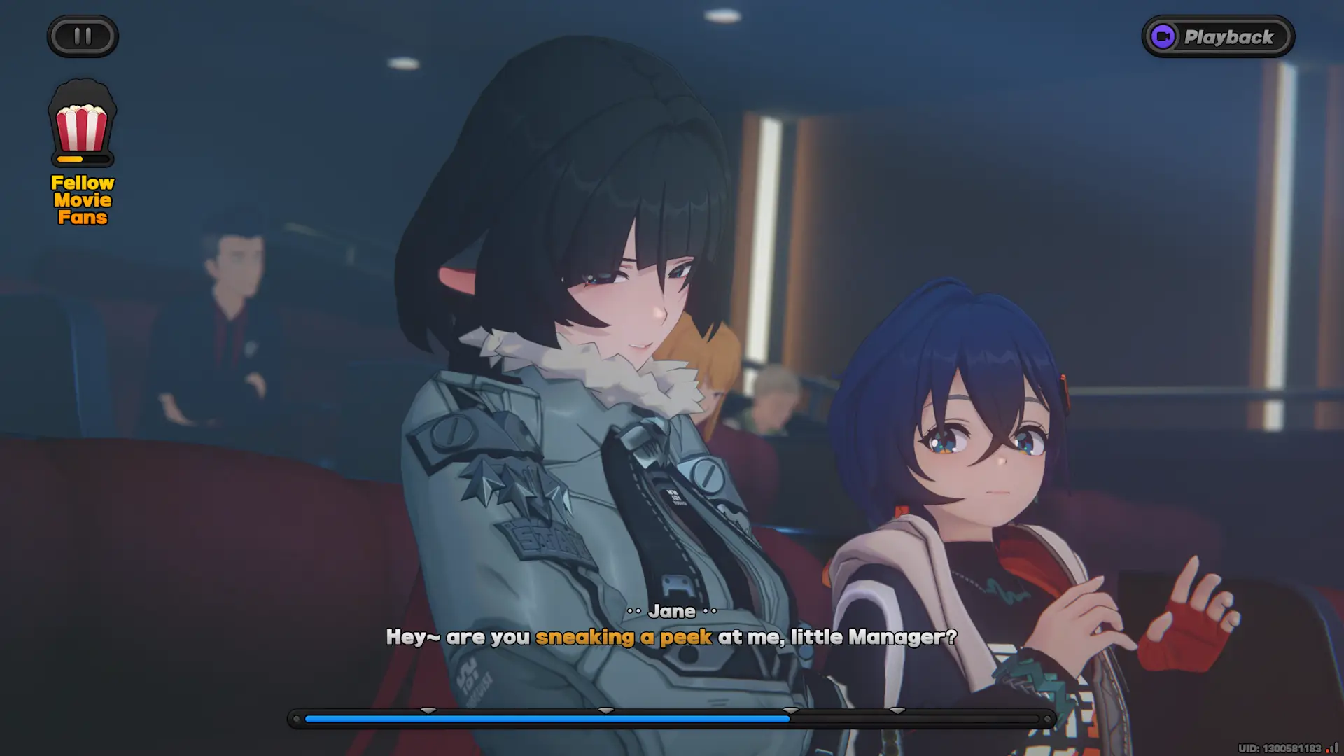 Jane's scene was more on the teasing side which fits with her personality. She was watching the movie, but also watching Belle at the same time.