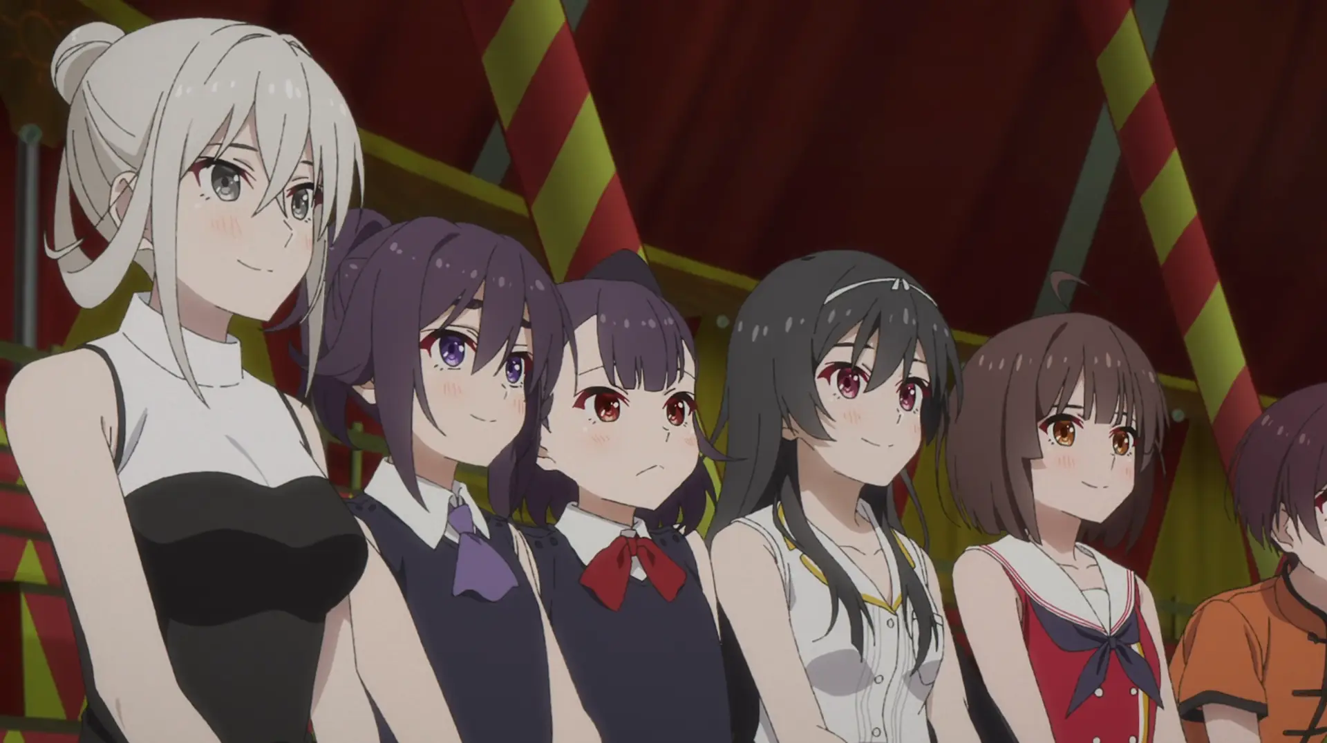 The girls in the middle don't seem much impressed and I agree with them for once. What are you doing?! Stop it!