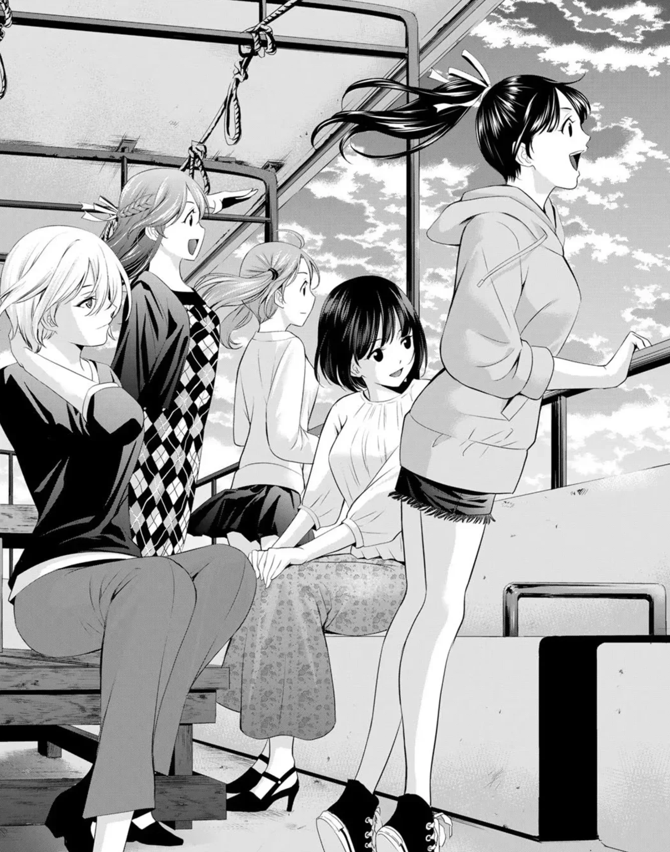 Girls looking out of a balcony!