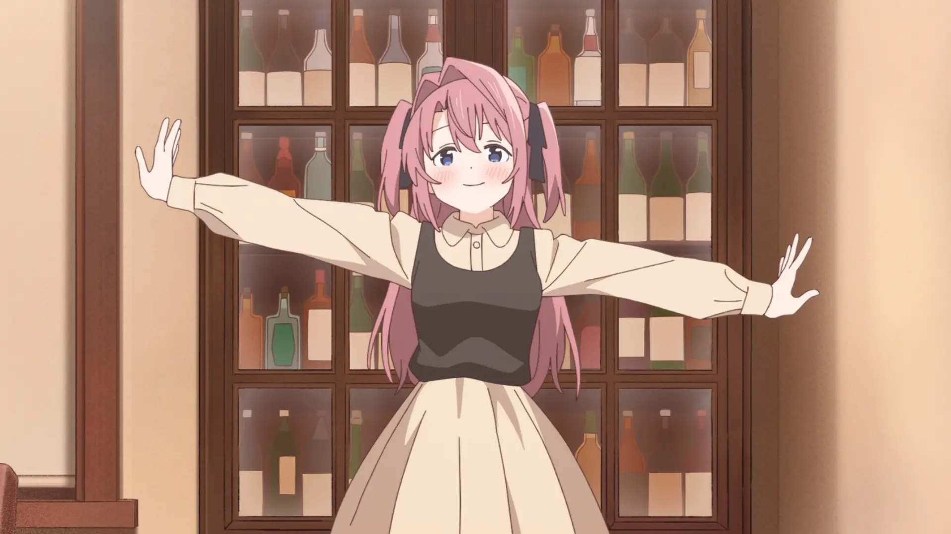Botan preparing herself while standing near a drawer full of alcohol. Calm down girl, you can't go on alone in this battle!