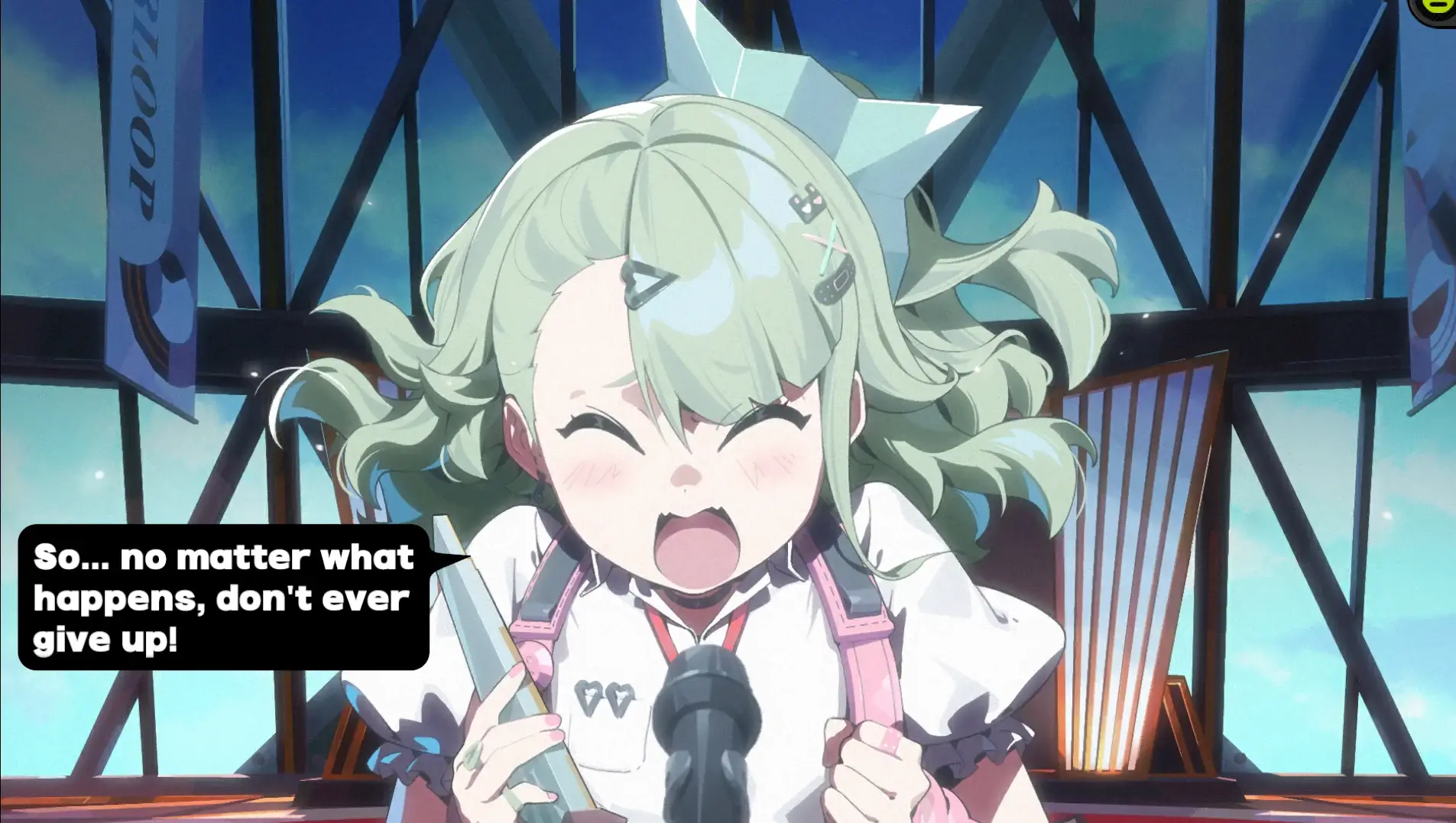 Go Chinatsu/Sunna! She was really embarrassed in this scene at the end, but she did her best anyway. Honestly my favorite between the three.