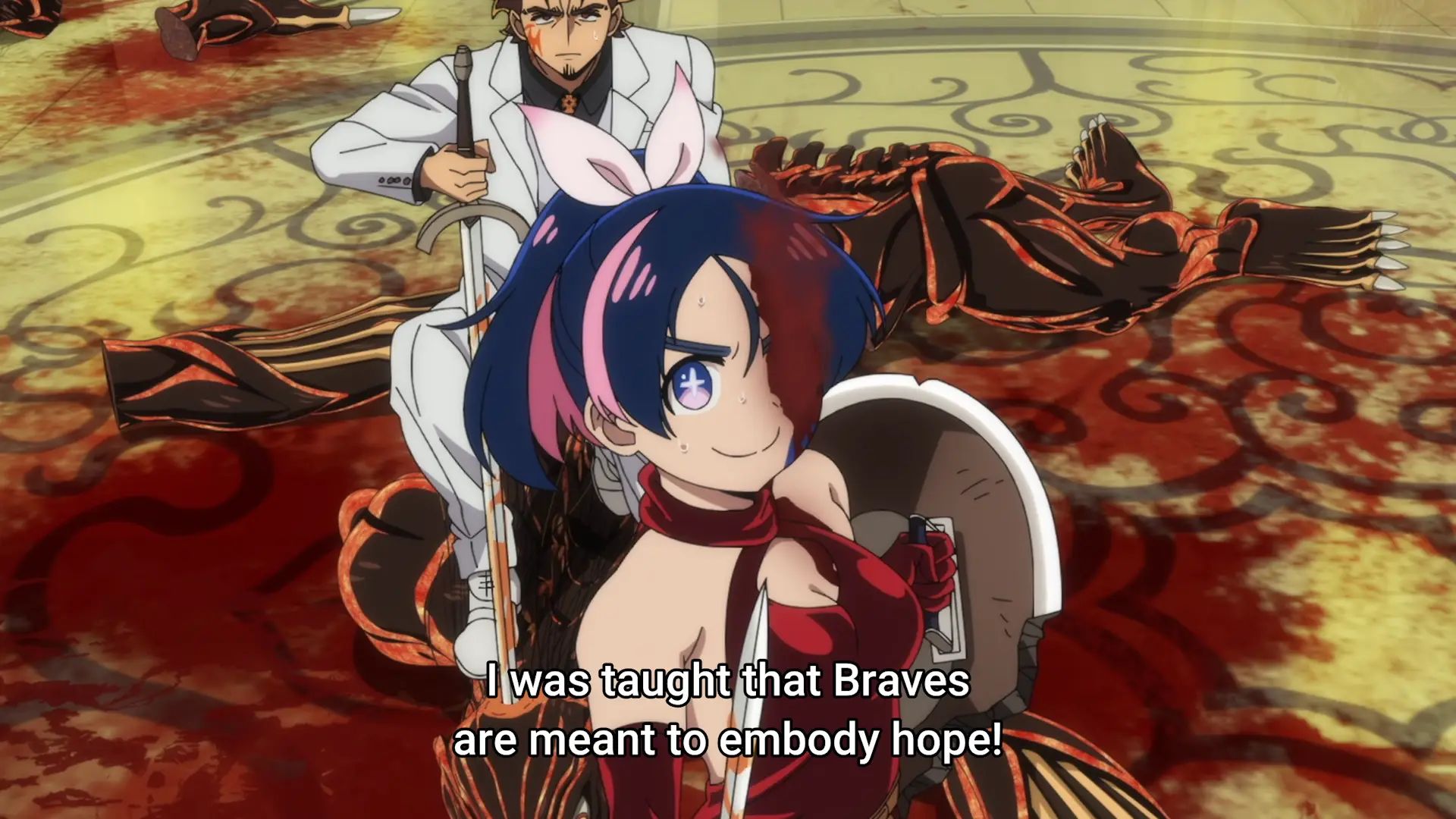 Aki losing half of her face was tremendous, but they played it well in animated form by putting the mist-like effect of the E3 to cover it. Surely she'll be back to normal soon.