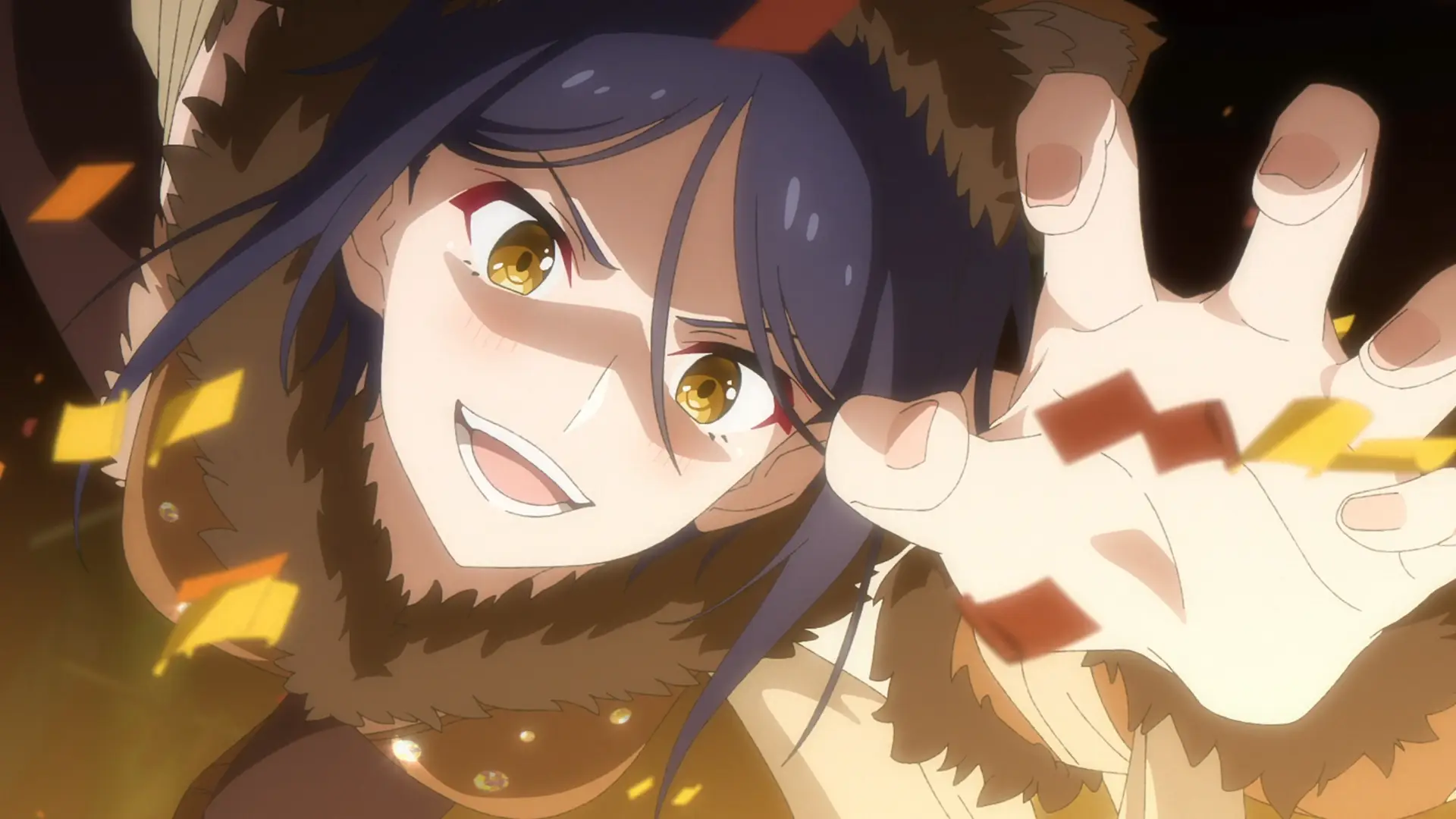 Run away, the wolf is here, she's dangerous. I'll stop her! *jumps toward the wolf*