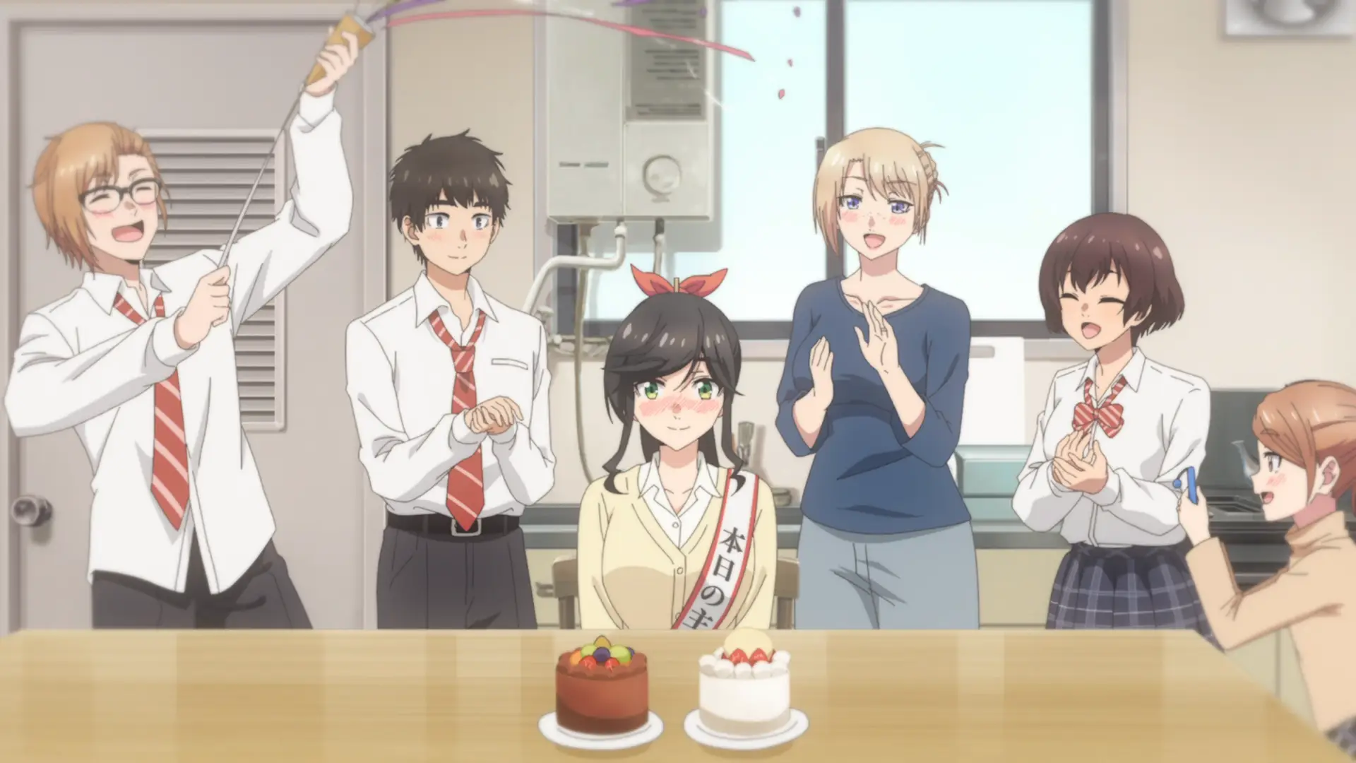 Poor Kinme, she's clearly embarrassed by the whole thing. They even put her the band they usually use for politicians.