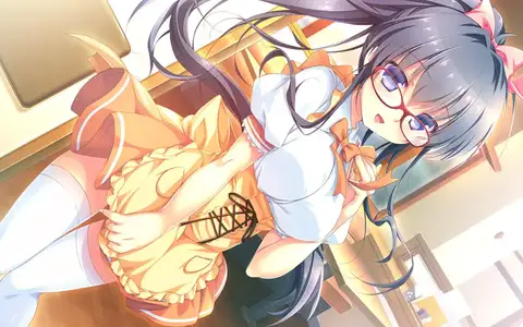 Mari with glasses and the maid uniform of the café. She looks great and actually quite approachable, more than in the uniform.