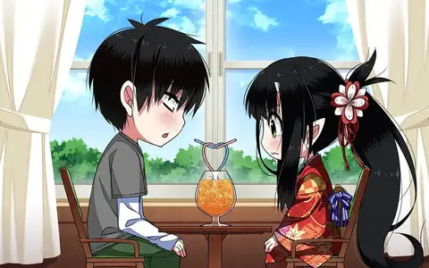Kohime and protagonist about to drink from a lover cup. You know, I never saw one in real life, do they even exist?