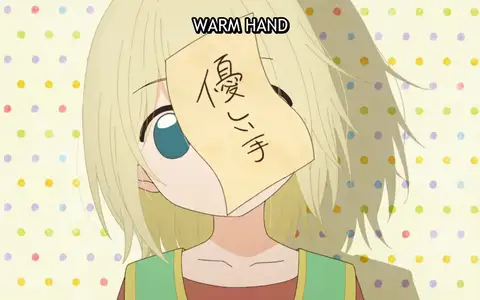 Lizel with a paper on his head saying "Warm hand". It's cute, but I honestly can't remember what exactly was this scene all about...