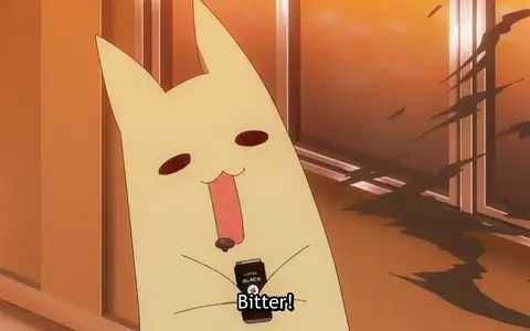 Iko going full cat mode after drinking bitter coffee. I love how she switches in and out of cat form depending on the scene. Absolutely adorable.