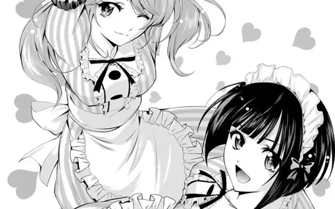 Shiragiku and Miho in the official uniform of the café. They do look like goddesses so the title fits.