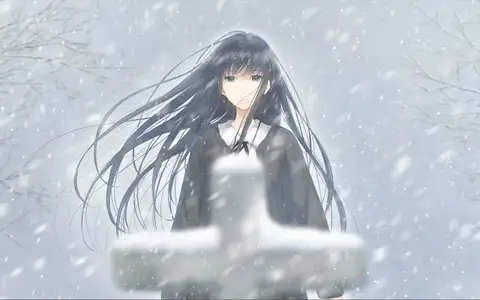 This scene with Suou looking at the grave with the surname of the teacher has been repeated again as that was the important reveal at the ending of the previous visual novel.
