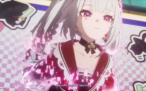 I wasn't expecting Sparxie to go out of the screen to fight with us. I do like the new design, but I'm curious to see one of her stream for real to see why she's popular.