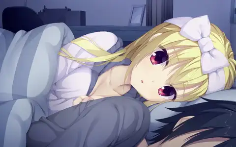 Nanami sleeping in the same bed as Satoru. She looks adorable even though it's weird to wear that band even while asleep to be honest.