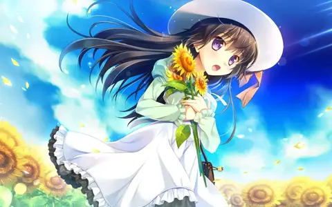 Absolutely charming sunflowers scenery with Kana in it. Best heroine by far, she looks great here as the contrast between the black of her hair and the yellow of the sunflowers pop.
