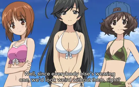 Isuzu Hana is huge compared to Akiyama Yukari and even Nishizumi Miho. Just look at her in swimsuit here
