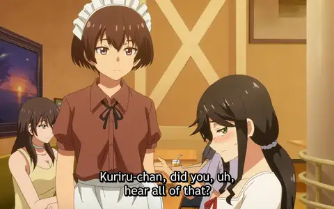 Kuriru is like "really?" to Kinme being that embarrassed by what she said. I mean, come on Kinme you're like 20+...
