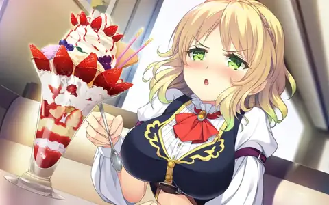 Carnele being amazed at the incredible parfait that she got served at this café. I can only imagine how many kilo-calories this huge thing has...