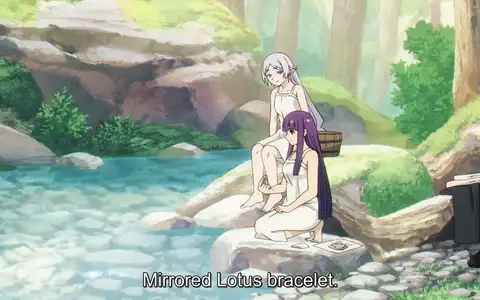 Cute scene at the river side with Frieren and Fern taking a small refresher. Honestly I really like how they make even this scene look beautiful.