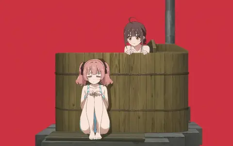 I'm still not fully used to the shift to mono-color background in the comedy scenes, but it kind of works. Here Imari and Mizuka.