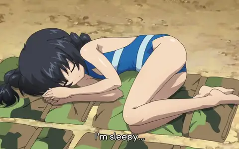Reizei Mako sleeping while wearing a swimsuit. She was the cutest of the main group, I love these quiet sleepy type.