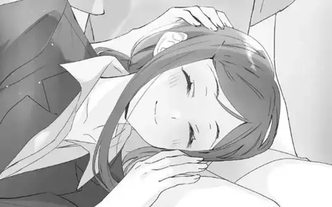 Adult Shimamura Hougetsu is trying to recover her energy by having a lap pillow on Adult Adachi Sakura.